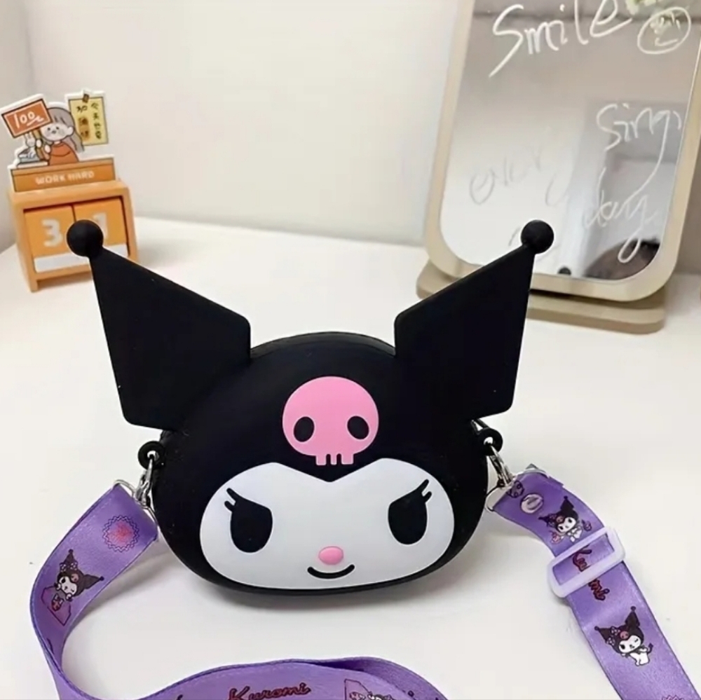 NWT! Sanrio Kuromi Black Trendy Kawaii Silicone Crossbody Purse NEW